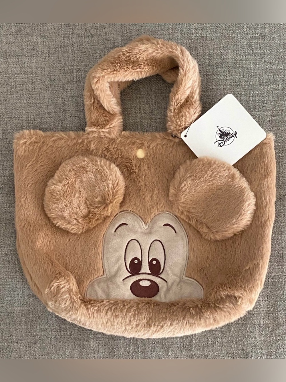 Disney Plush Mickey Tote Bag in Light Brown - Japan exclusive
